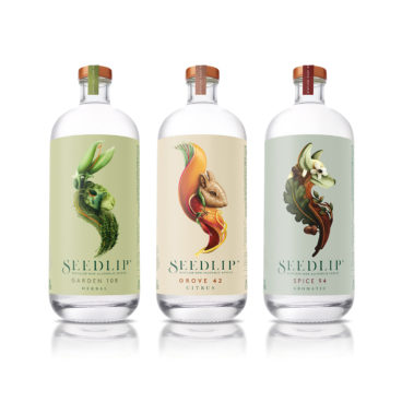 Three bottles of Seedlip non-alcoholic spirits